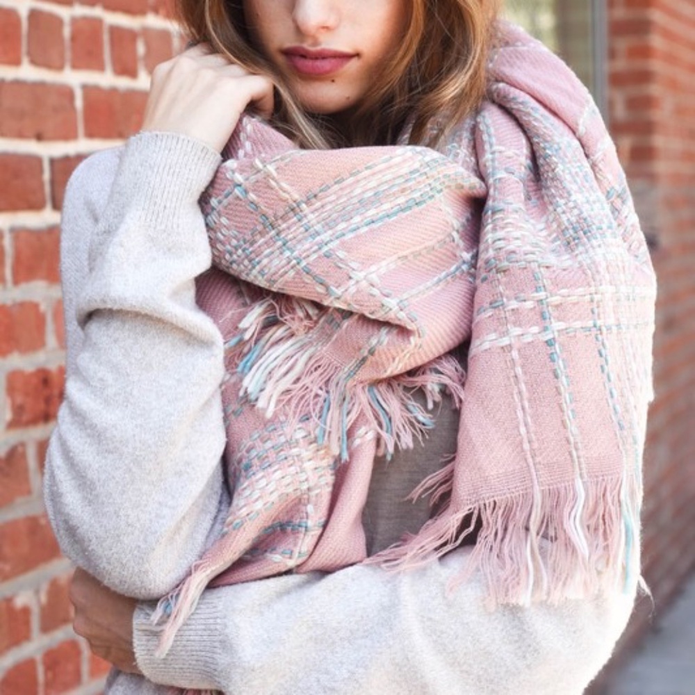 Cozy Chunky Multi Colored Plaid Stitch Blanket Scarf